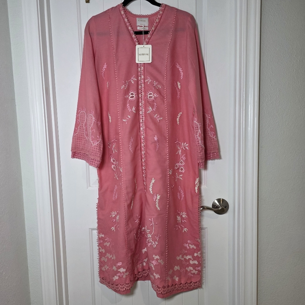 NWT Suffuse By Sana Yasir Salmon 3 Piece Pakistani Lawn Outfit Sz Medium - Picture 4 of 9